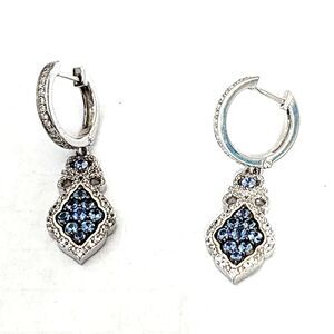 STS 925 Dangle Drop Earrings Tananite or Blue Topaz Clear Accents Lever Back